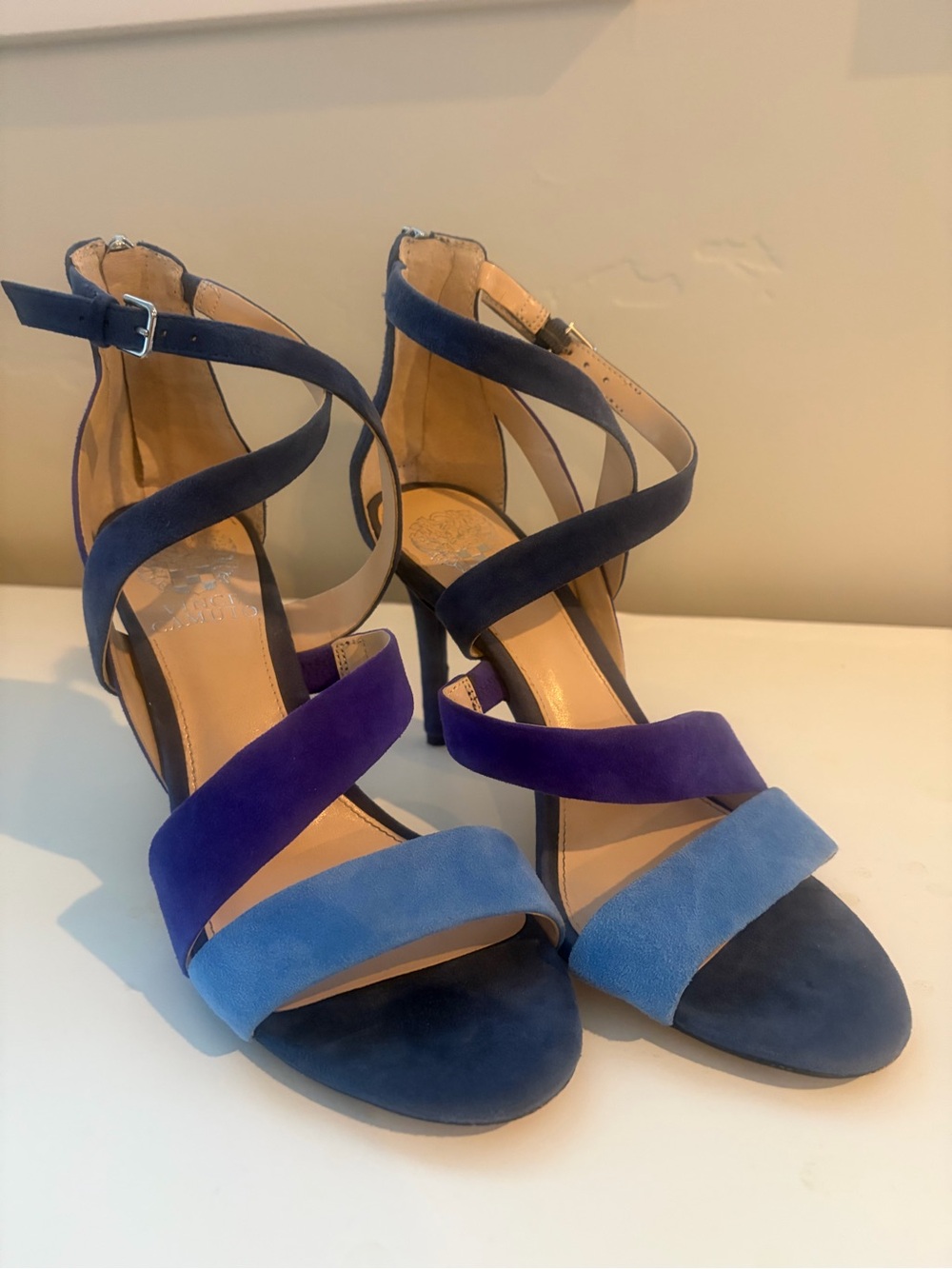 Vince Camuto Blue and Purple Suede Strappy Heels